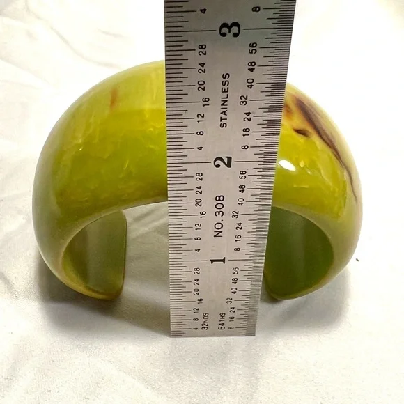 Vintage Yellowgreen Marbled Bakelite Cuff Bracelet “Yves Ste.Laurent like”
